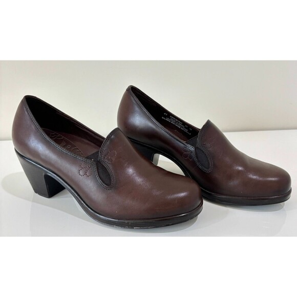 Dansko Womens Beth Brown Leather Size 41 Stacked Block Heel Loafers US 10 Pumps - Picture 5 of 12